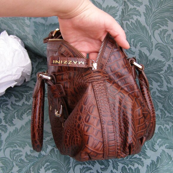 NEW MAZZINI Brown Leather Bag w/Tag Croc Embossed - Picture 14 of 15